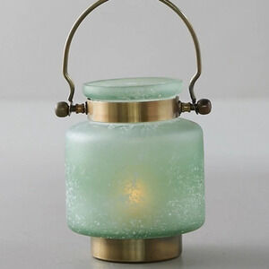 Anthro Terrain  Green Frosted Glass Lantern